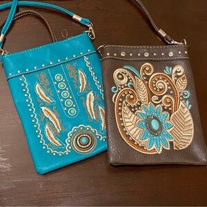 Lot Of 2 Bling Crossbody Bags Brand New  Turquoise And Brown Embellished Western